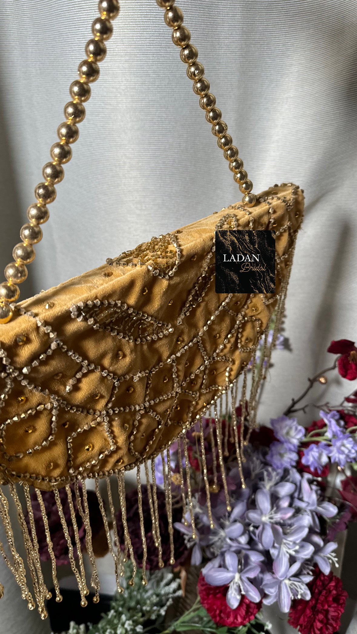 Velvet Embroidered Bag | Gold