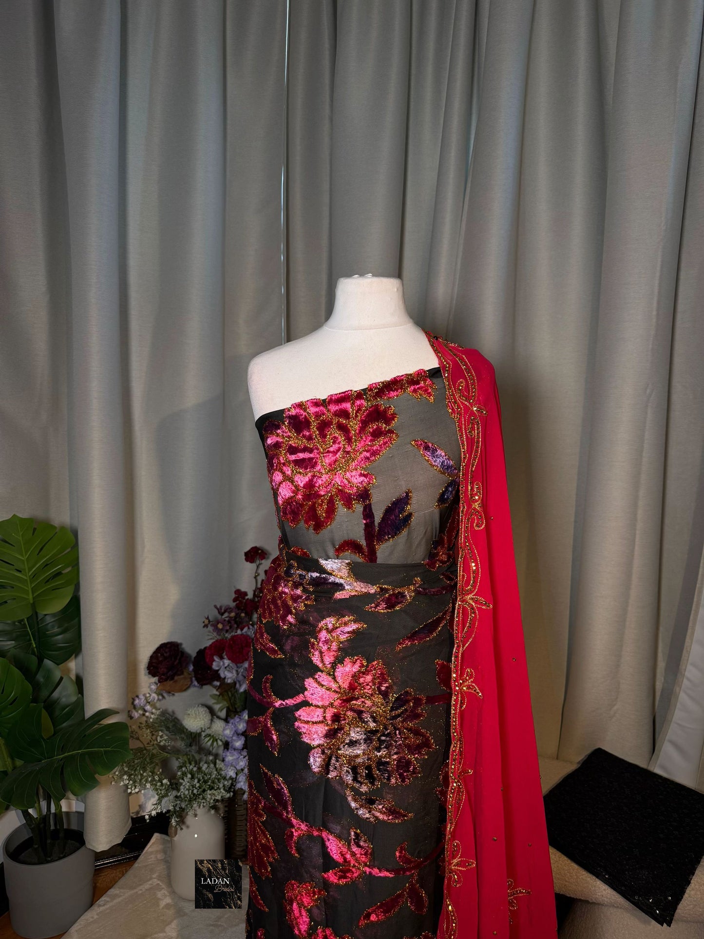 Floral Maqbal Collection | Hot Pink, Magenta, Purple, and Gold Dirac Set