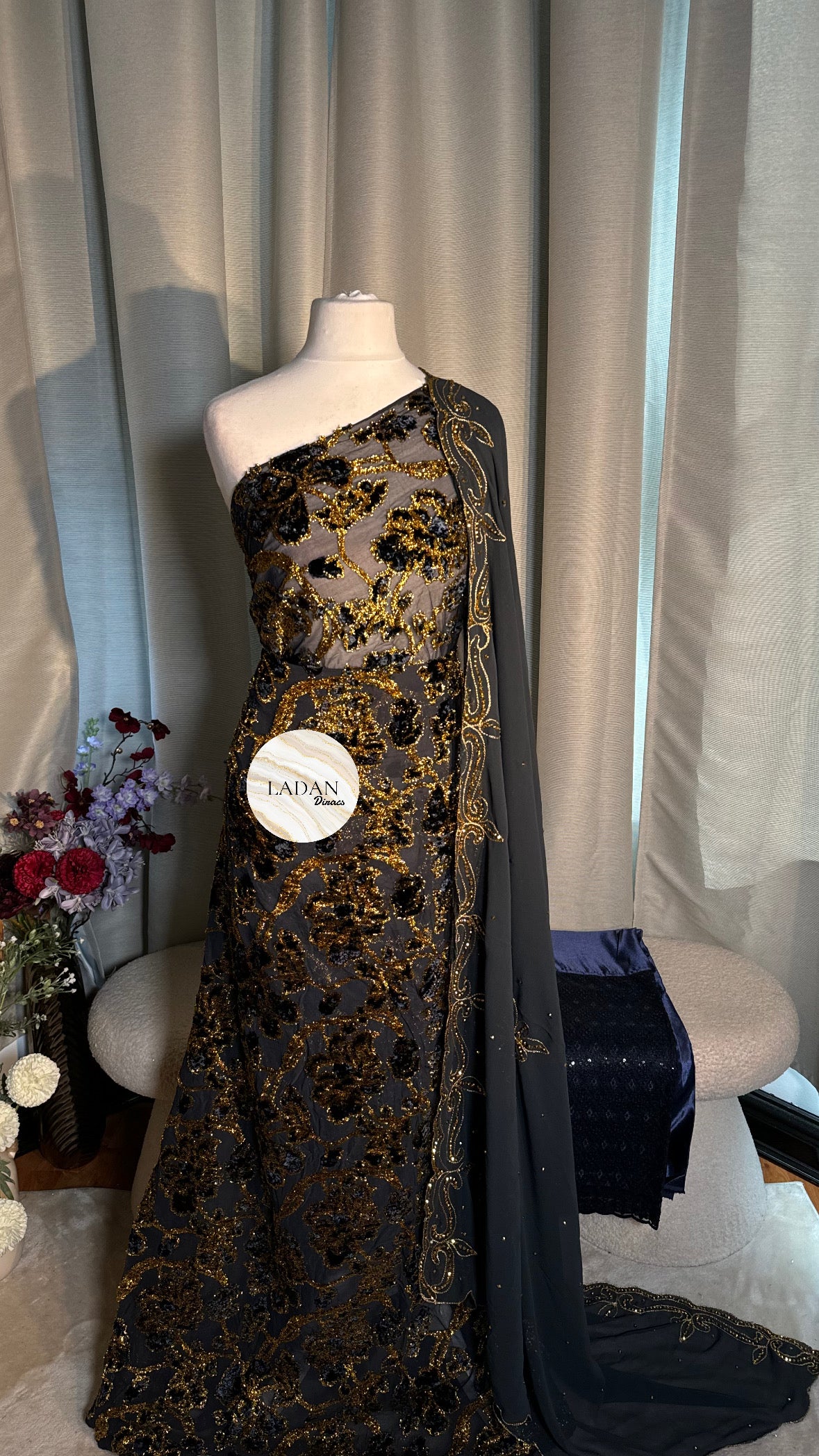 Intricate Floral Maqbal Collection | Midnight Blue & Grey Dirac Set