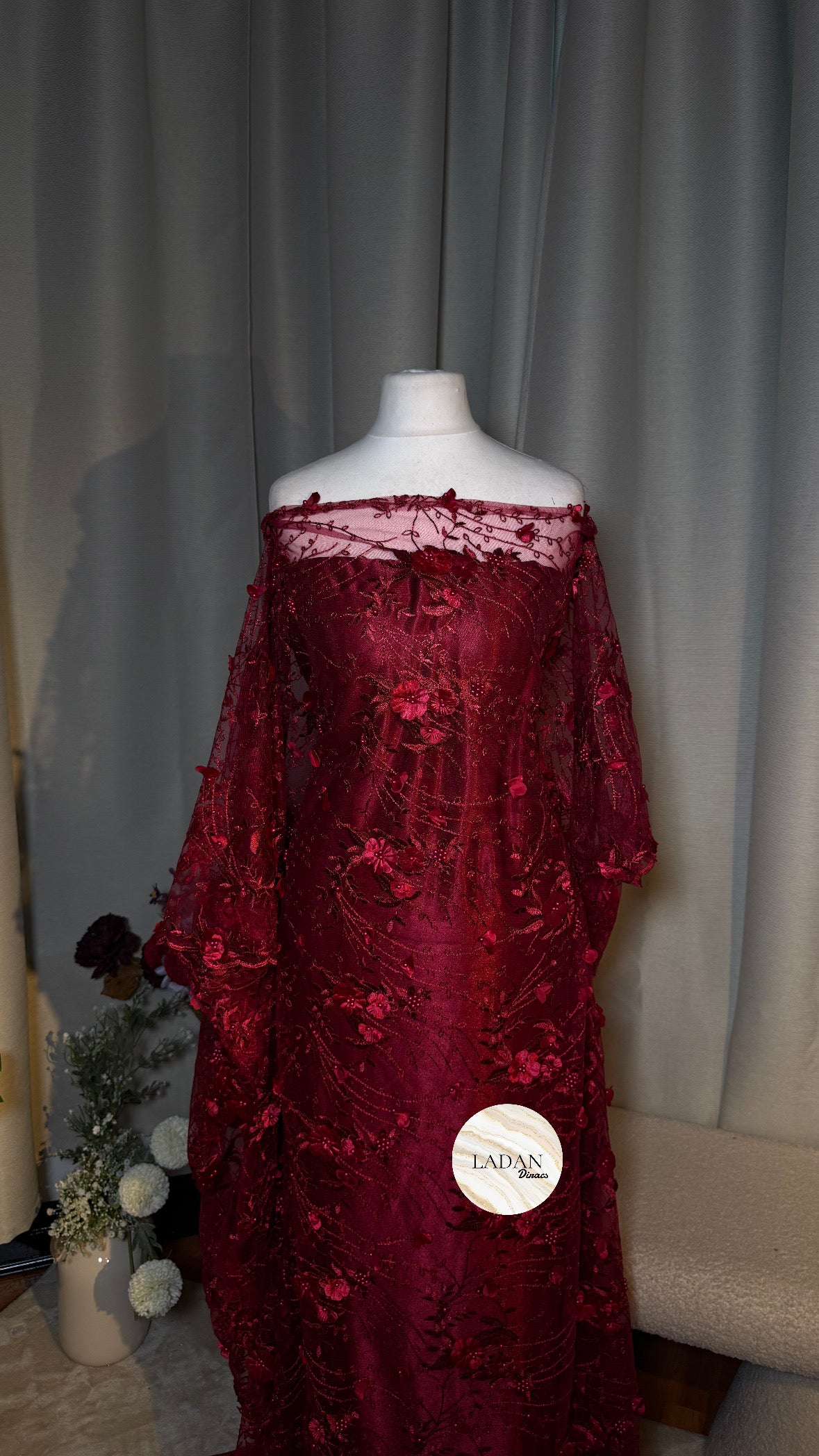 Floral Pearl Lace Dirac Set | Burgundy