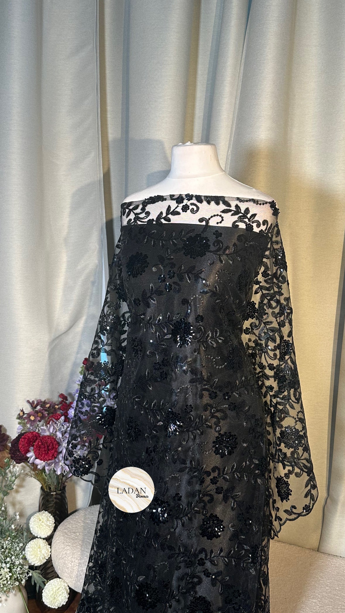 Floral Sequin Lace Dirac Set | Black | Non Tailored