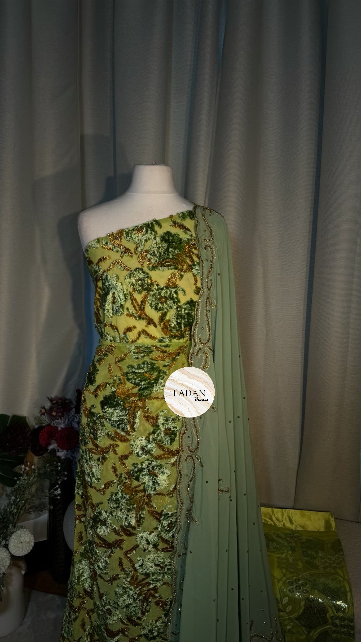 Intricate Floral Maqbal Collection | Sage Green & Mint Dirac Set