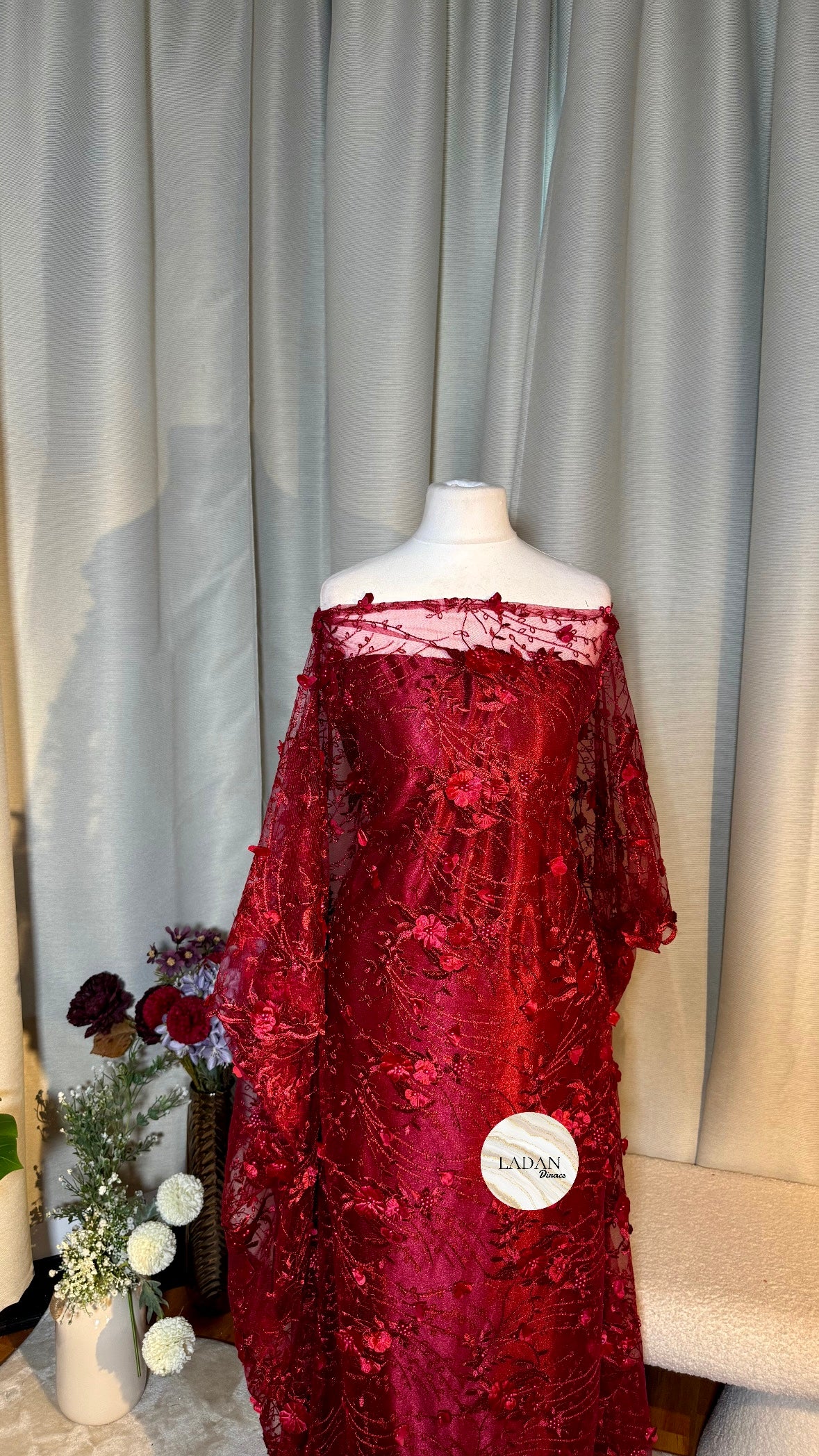 Floral Pearl Lace Dirac Set | Burgundy