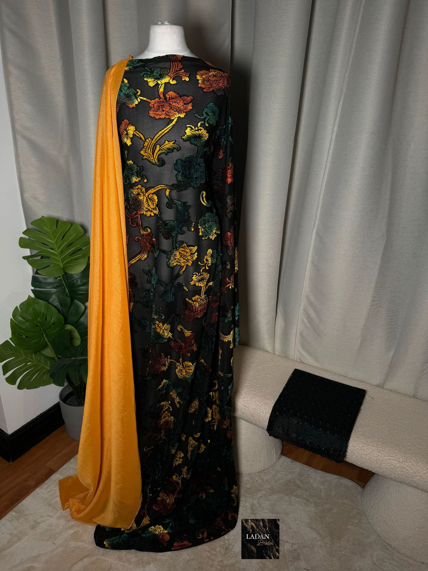 Green, Orange & Yellow Velvet Floral Dirac Set