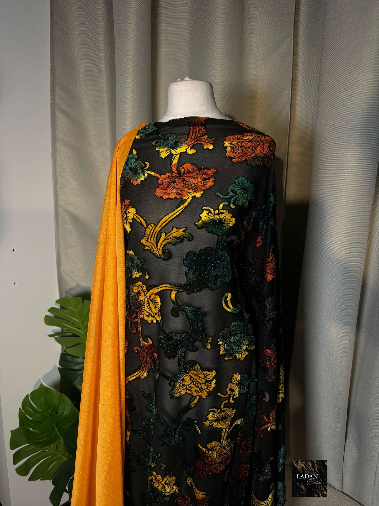 Green, Orange & Yellow Velvet Floral Dirac Set