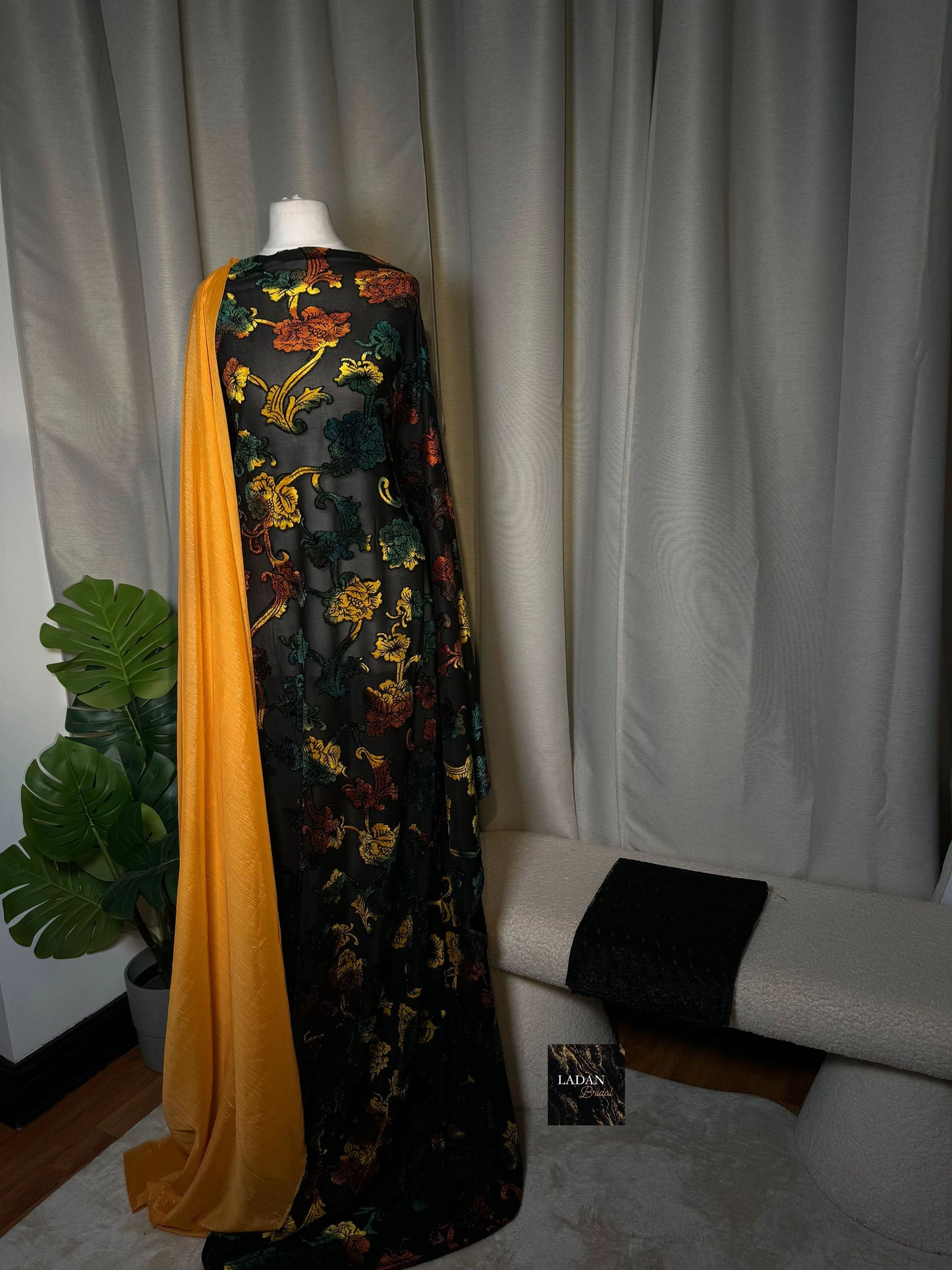 Green, Orange & Yellow Velvet Floral Dirac Set