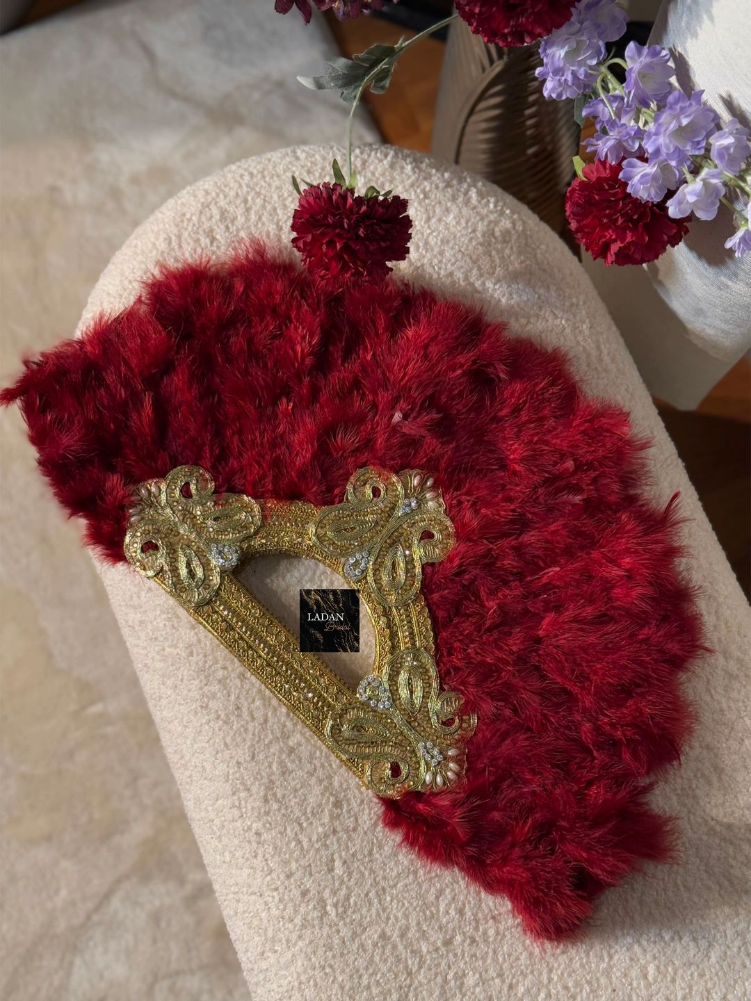 Handheld Feather Fan | Dark Red/Maroon