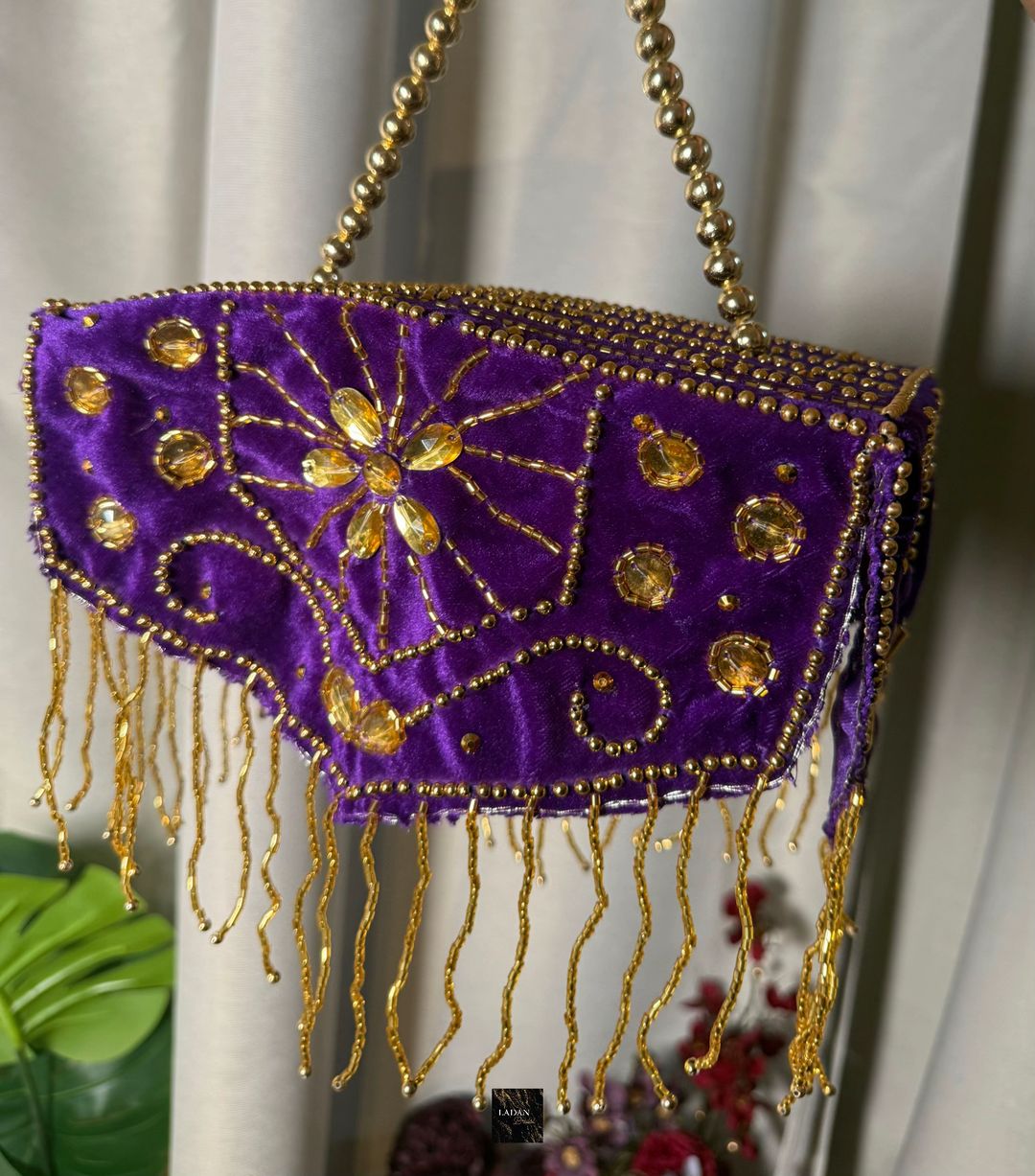 Velvet Embroidered Bag | Purple