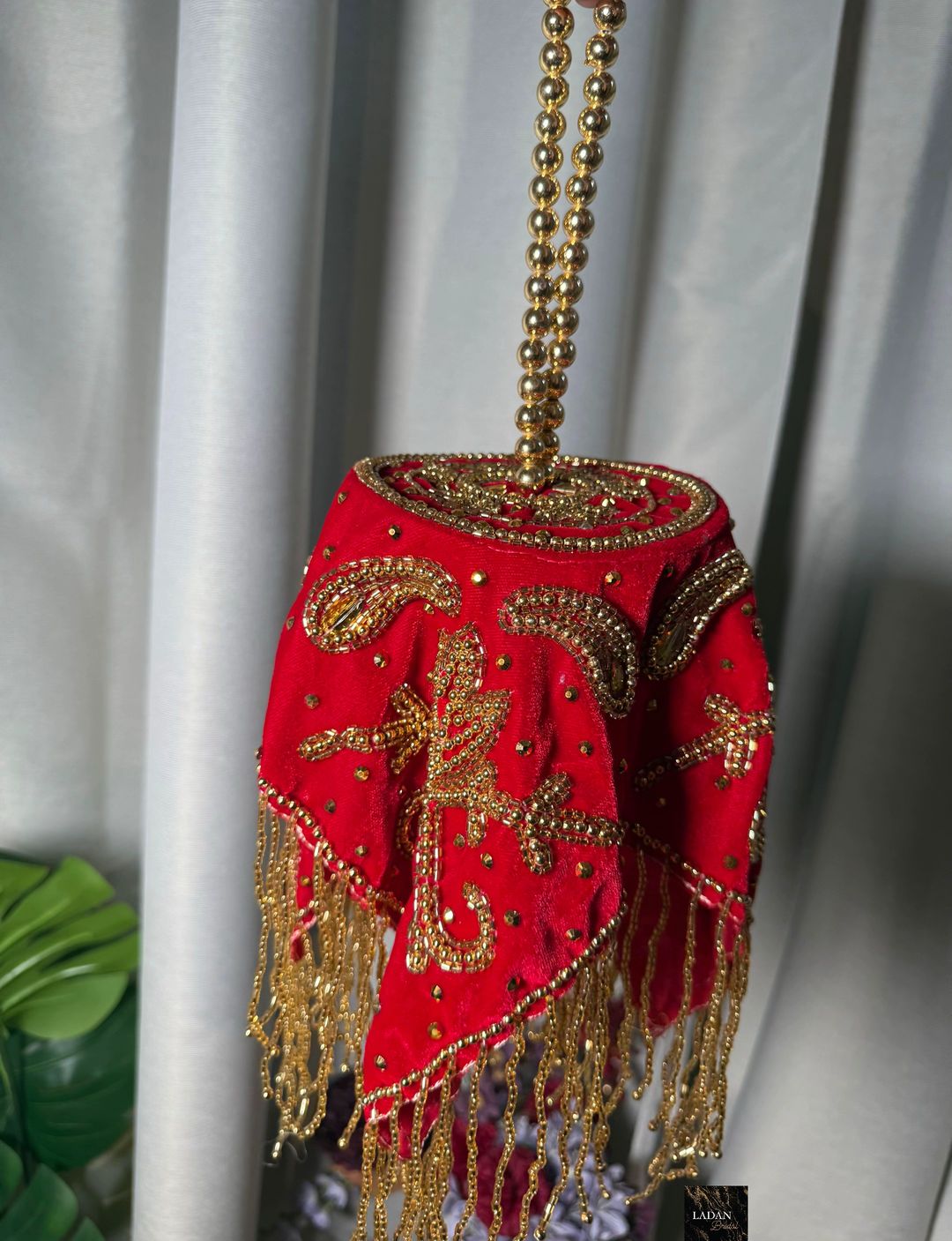 Velvet Embroidered Bag | Red