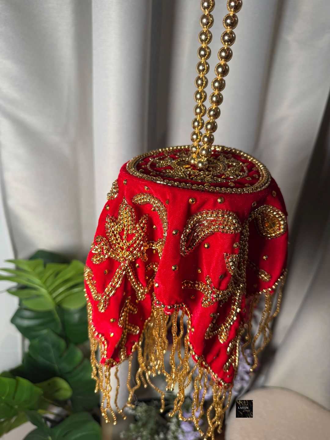 Velvet Embroidered Bag | Red