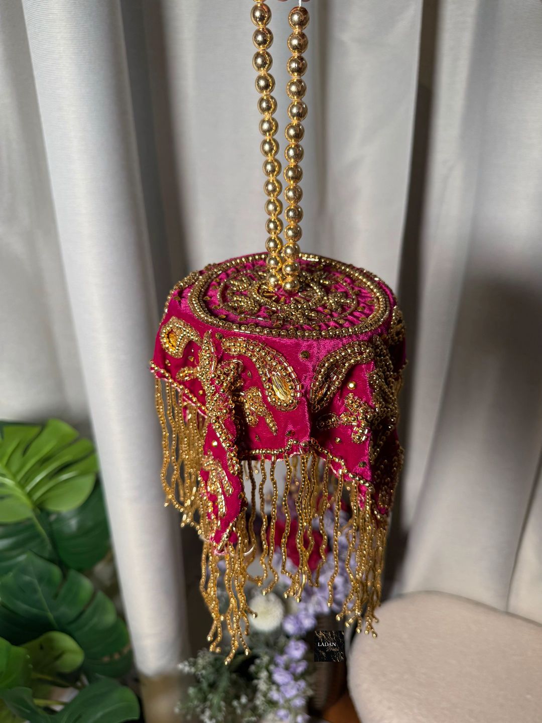 Velvet Embroidered Bag | Pink