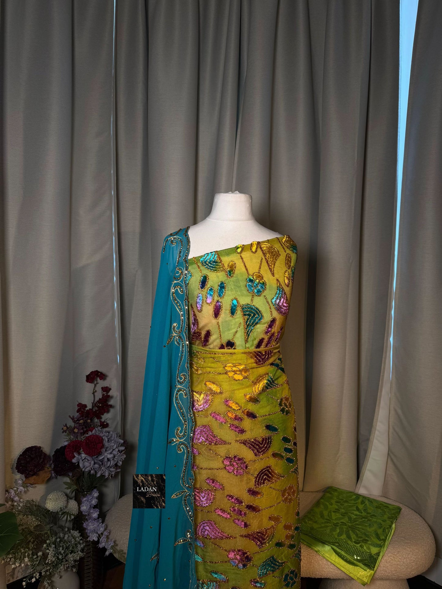 Leaf Maqbal Collection | Green, Blue and Purple Dirac Set