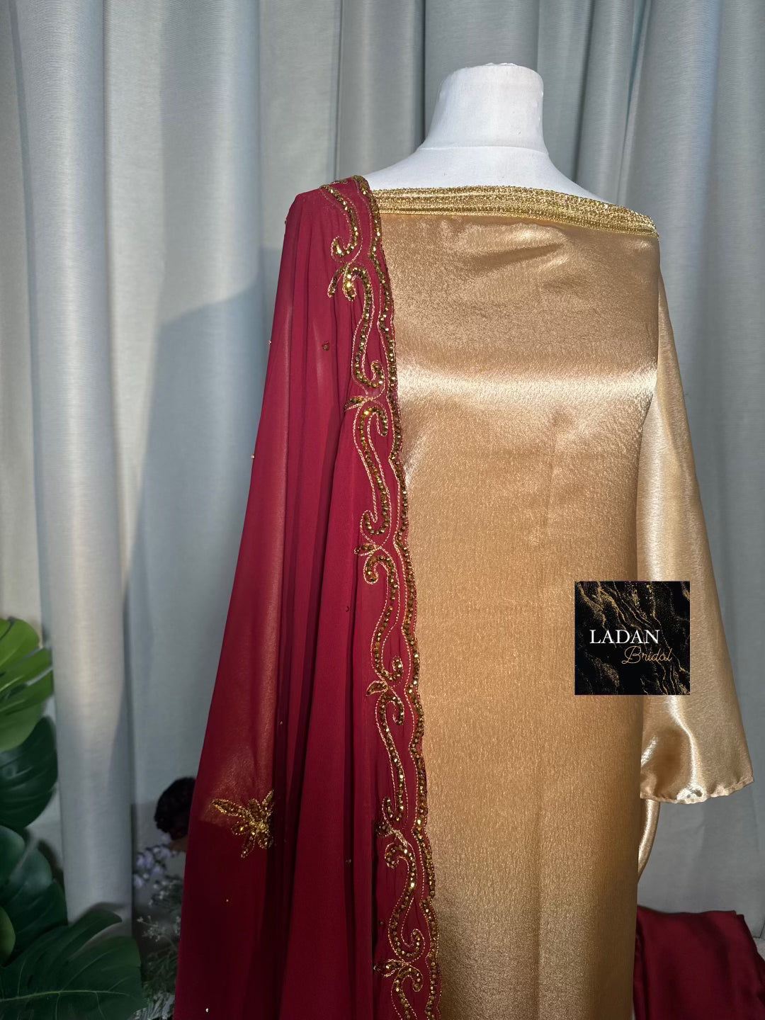 Bespoke Satin Bridesmaids Set - Chiffon Embroided Garbasaars | Maroon