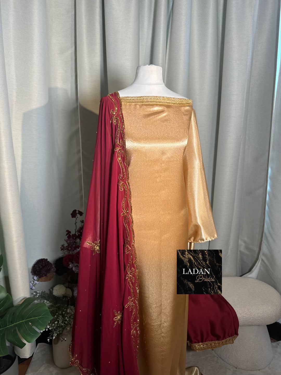 Bespoke Satin Bridesmaids Set - Chiffon Embroided Garbasaars | Maroon