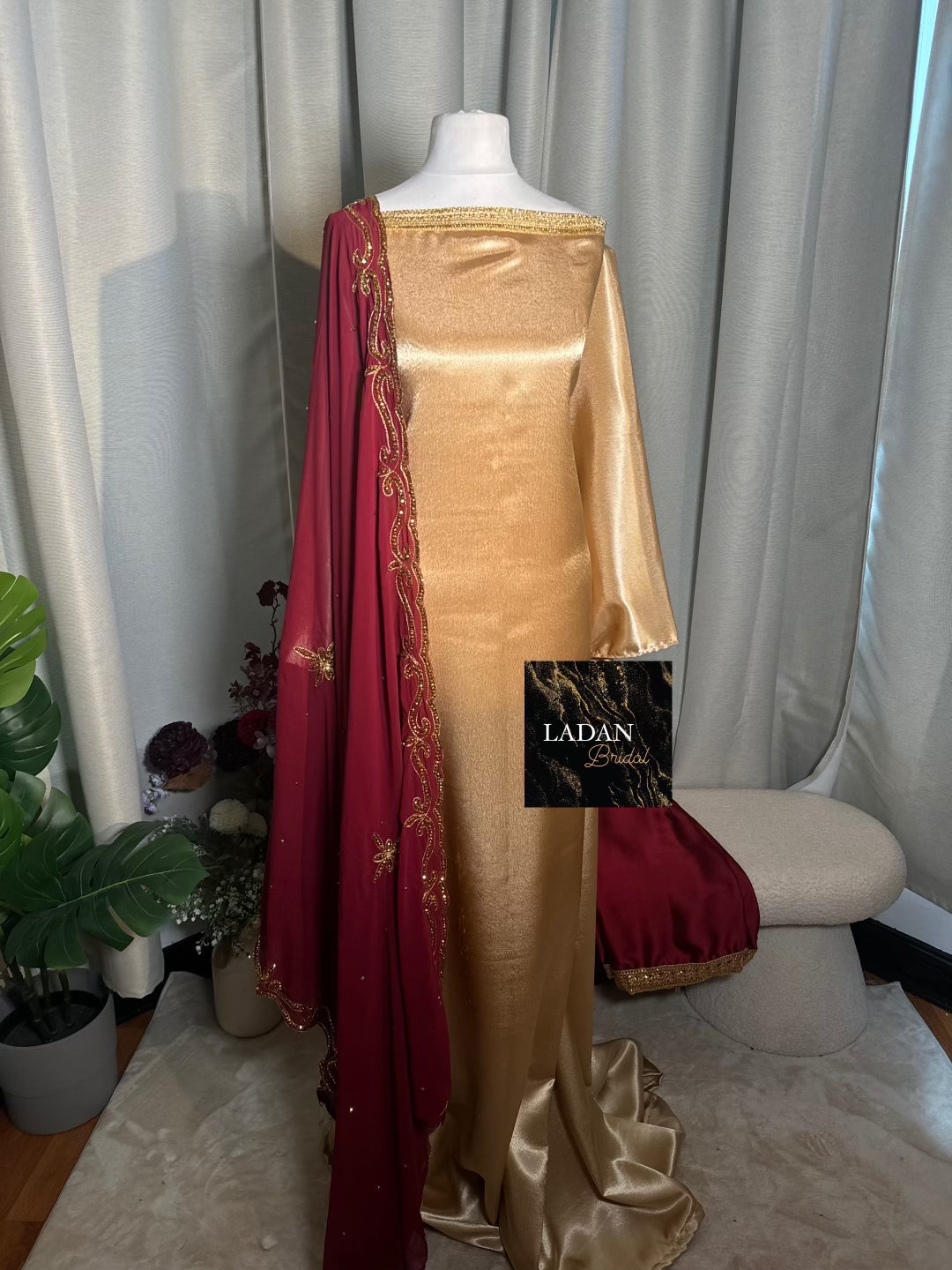 Bespoke Satin Bridesmaids Set - Chiffon Embroided Garbasaars | Maroon
