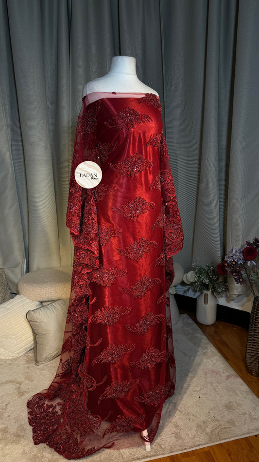 Luxury Sequin & Pearl Lace Dirac Set | Maroon