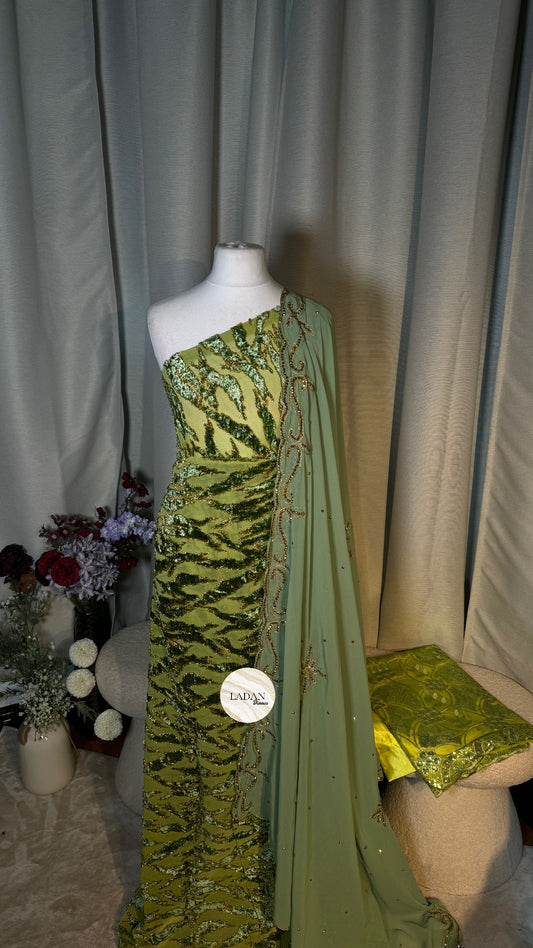 Luxury Maqbal Collection | Sage Green Dirac Set