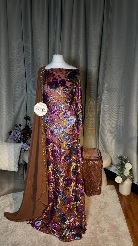 Floral Maqbal Collection | Brown & Multicoloured Dirac Set