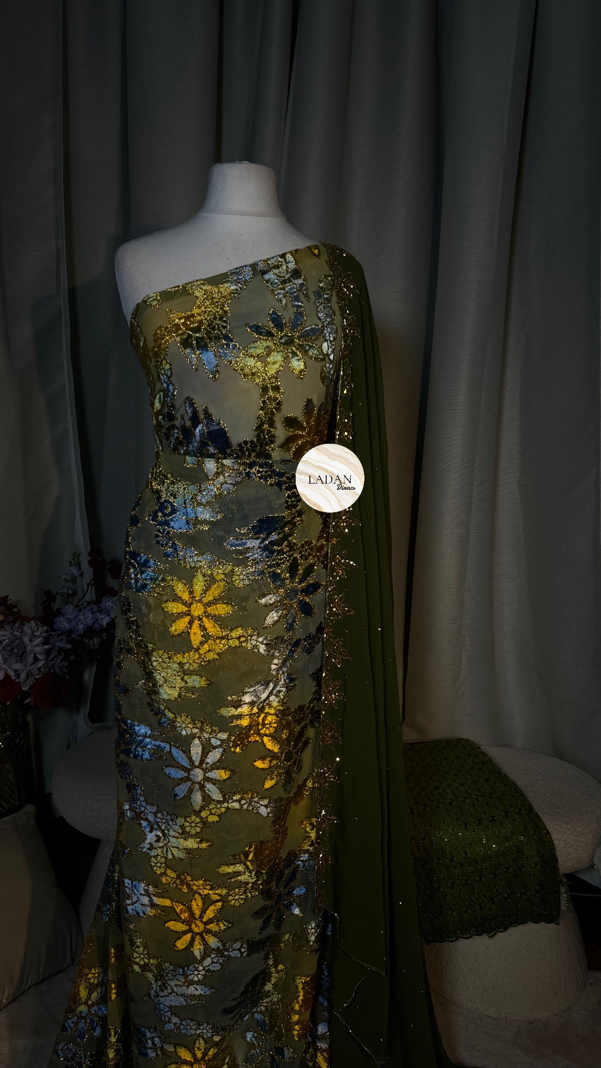 Prestige Maqbal Collection | Olive Green & Multicoloured Dirac Set