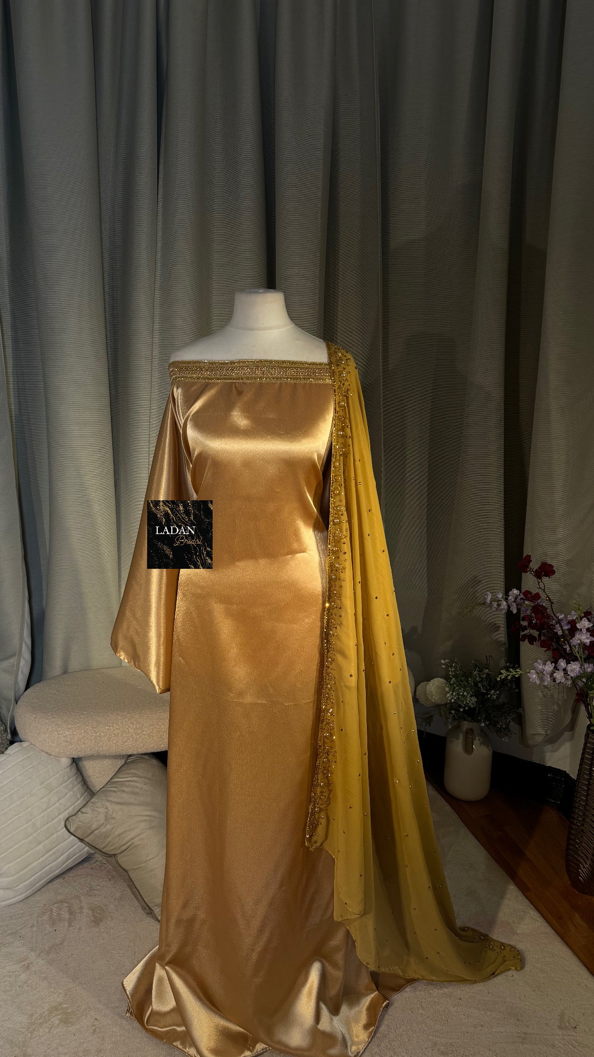 Bespoke Satin Bridesmaids Set - Chiffon Embroided Garbasaars | Gold