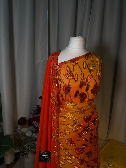 Leaf Maqbal Collection | Sunset Dirac Set - Orange, Red & Yellow