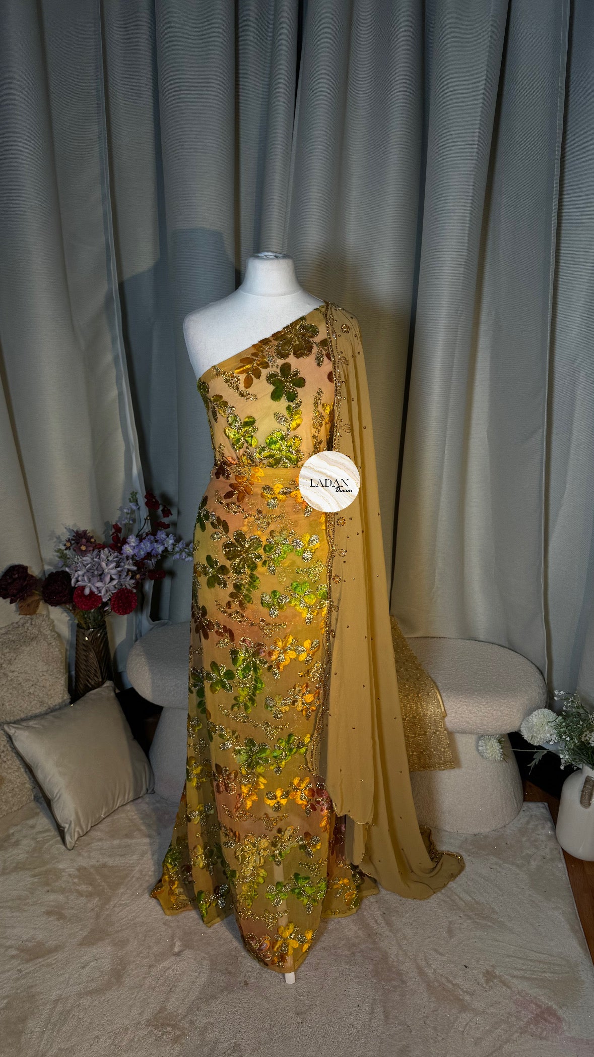 Floral Maqbal Collection | Gold & Multicoloured Dirac Set