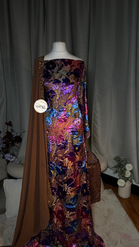Floral Maqbal Collection | Brown & Multicoloured Dirac Set