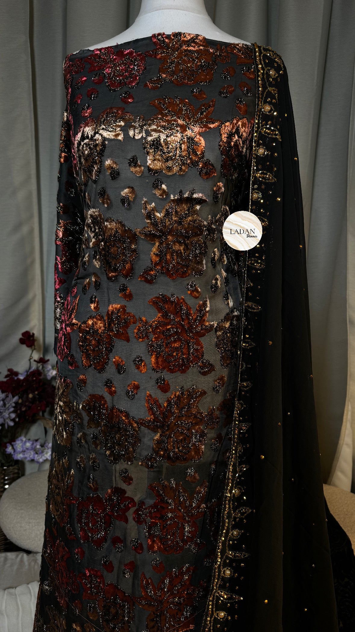 Floral Maqbal Collection | Black & Multicoloured Dirac Set