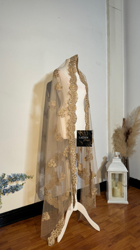 3 metre Pearl Lace Veil | Gold
