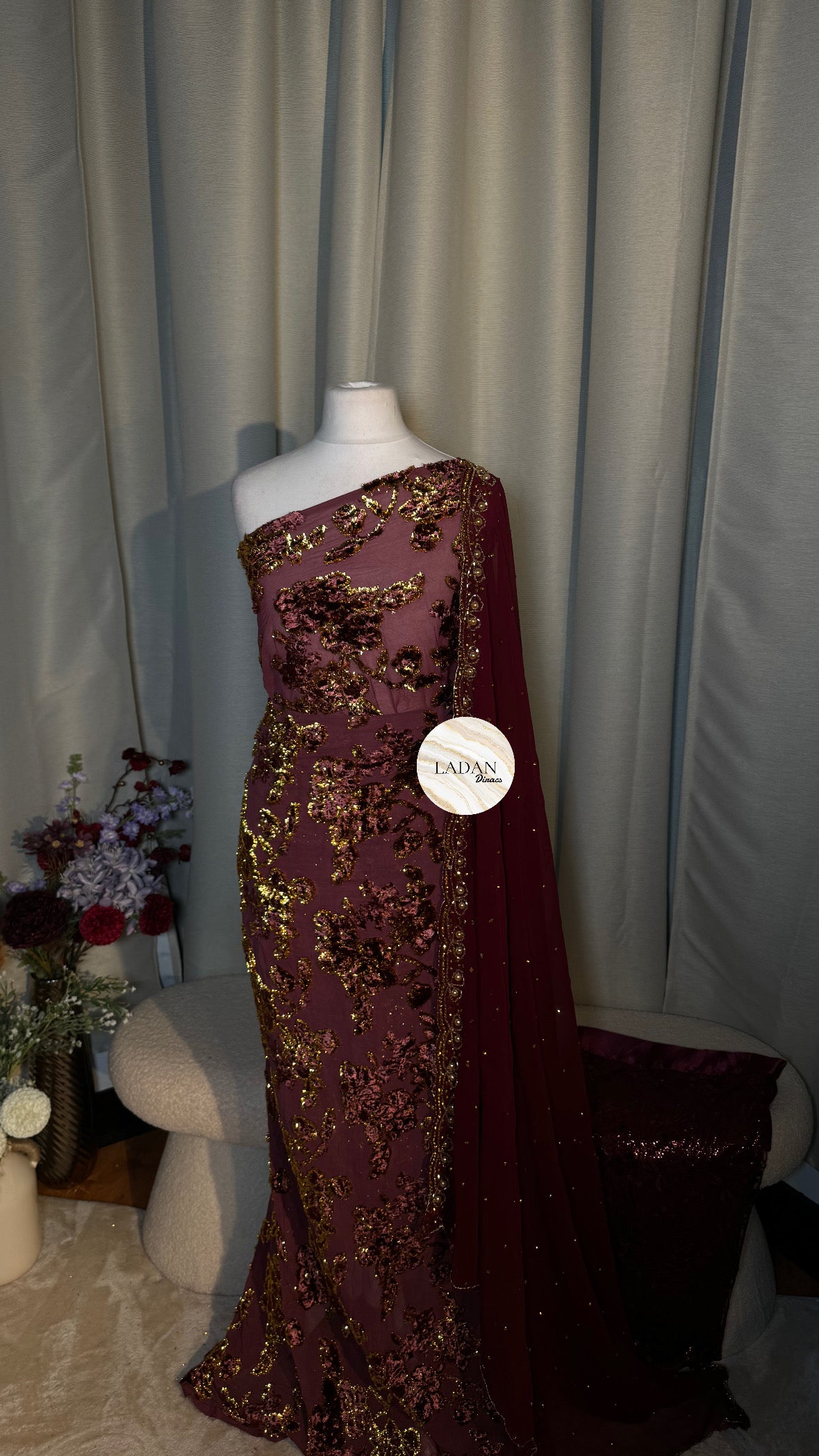 Intricate Floral Maqbal Collection | Wine Dirac Set