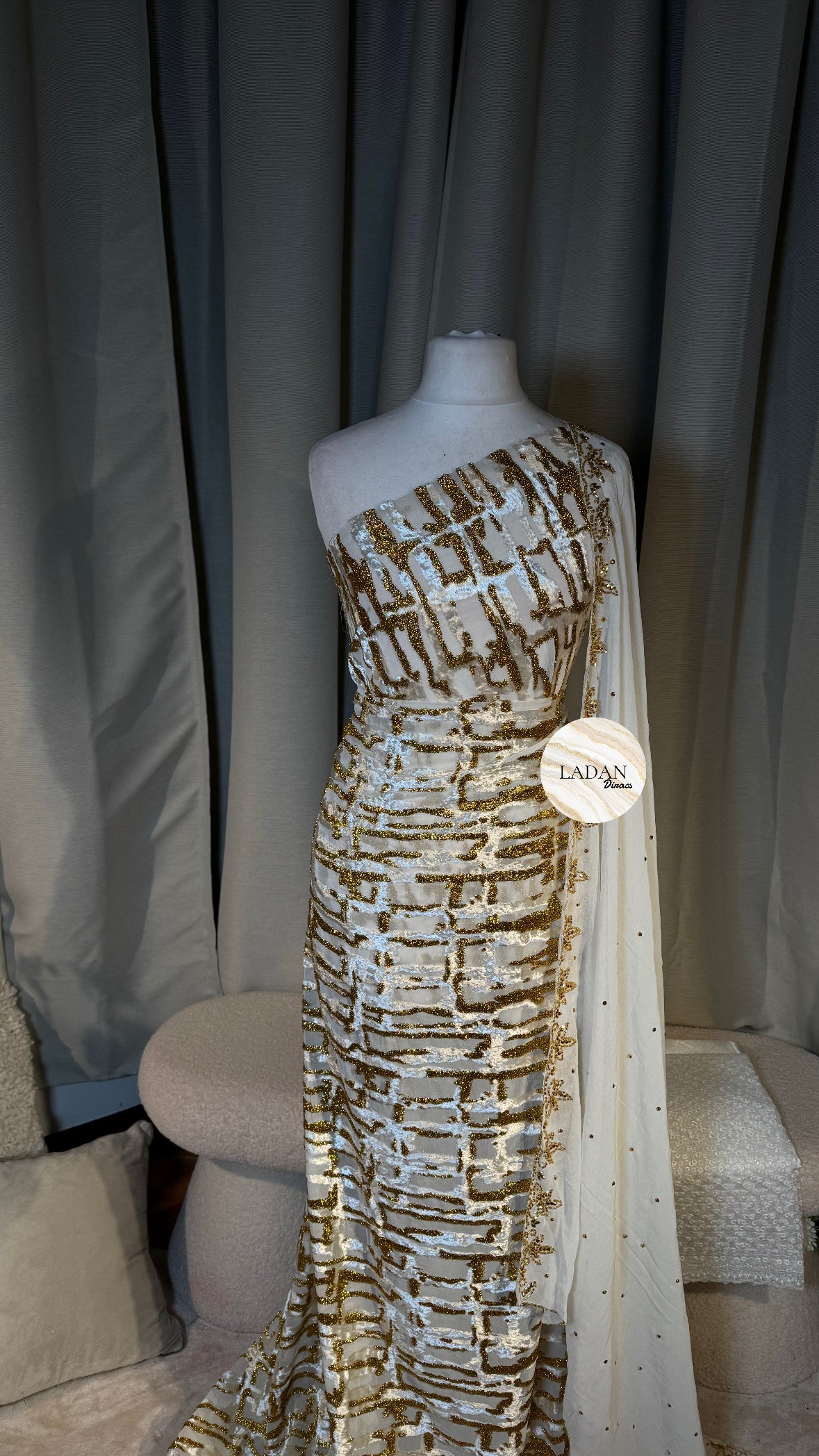 Luxury Maqbal Collection | White & Gold Dirac Set