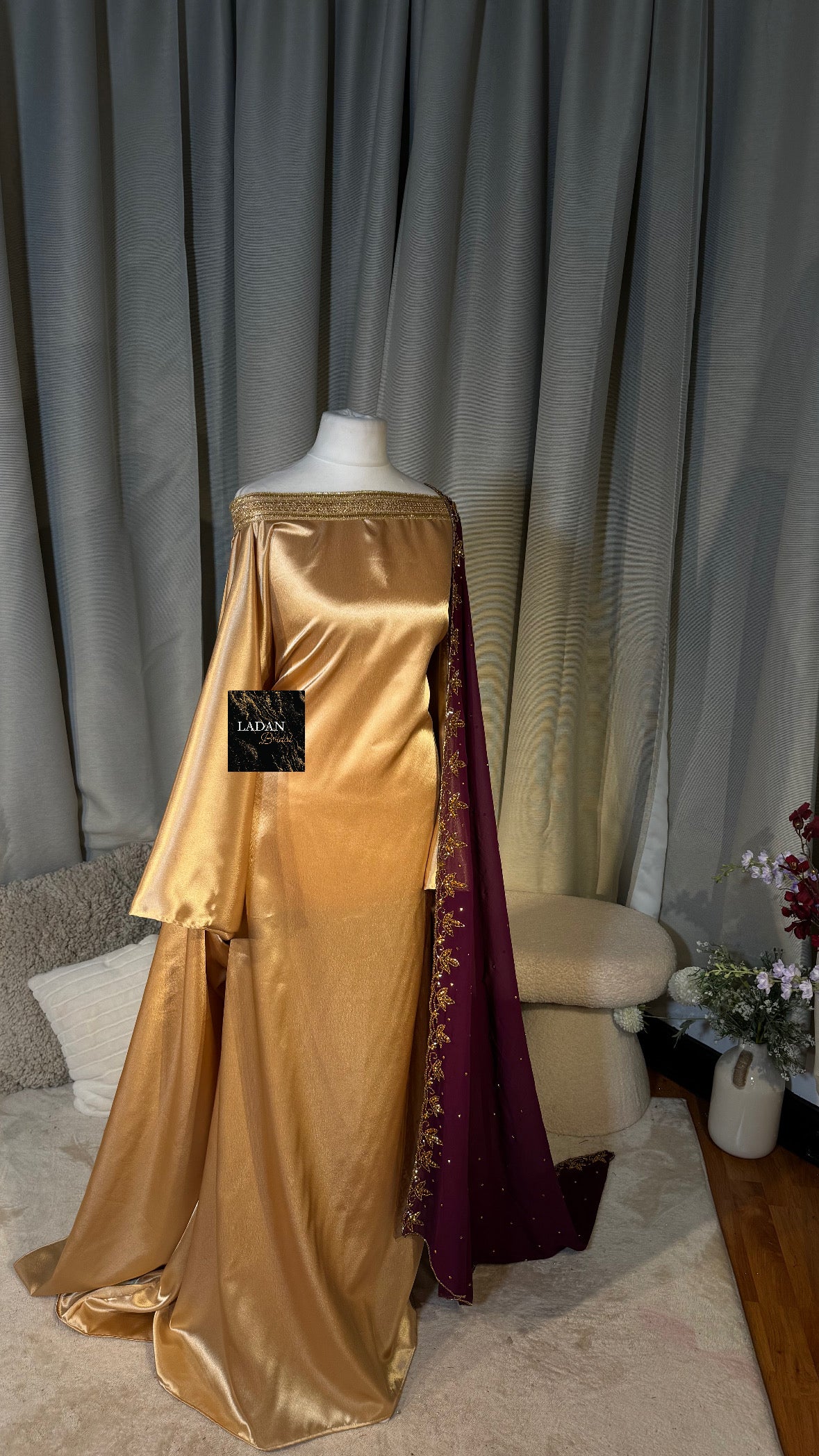 Bespoke Satin Bridesmaids Set - Chiffon Embroided Garbasaars | Wine & Purple