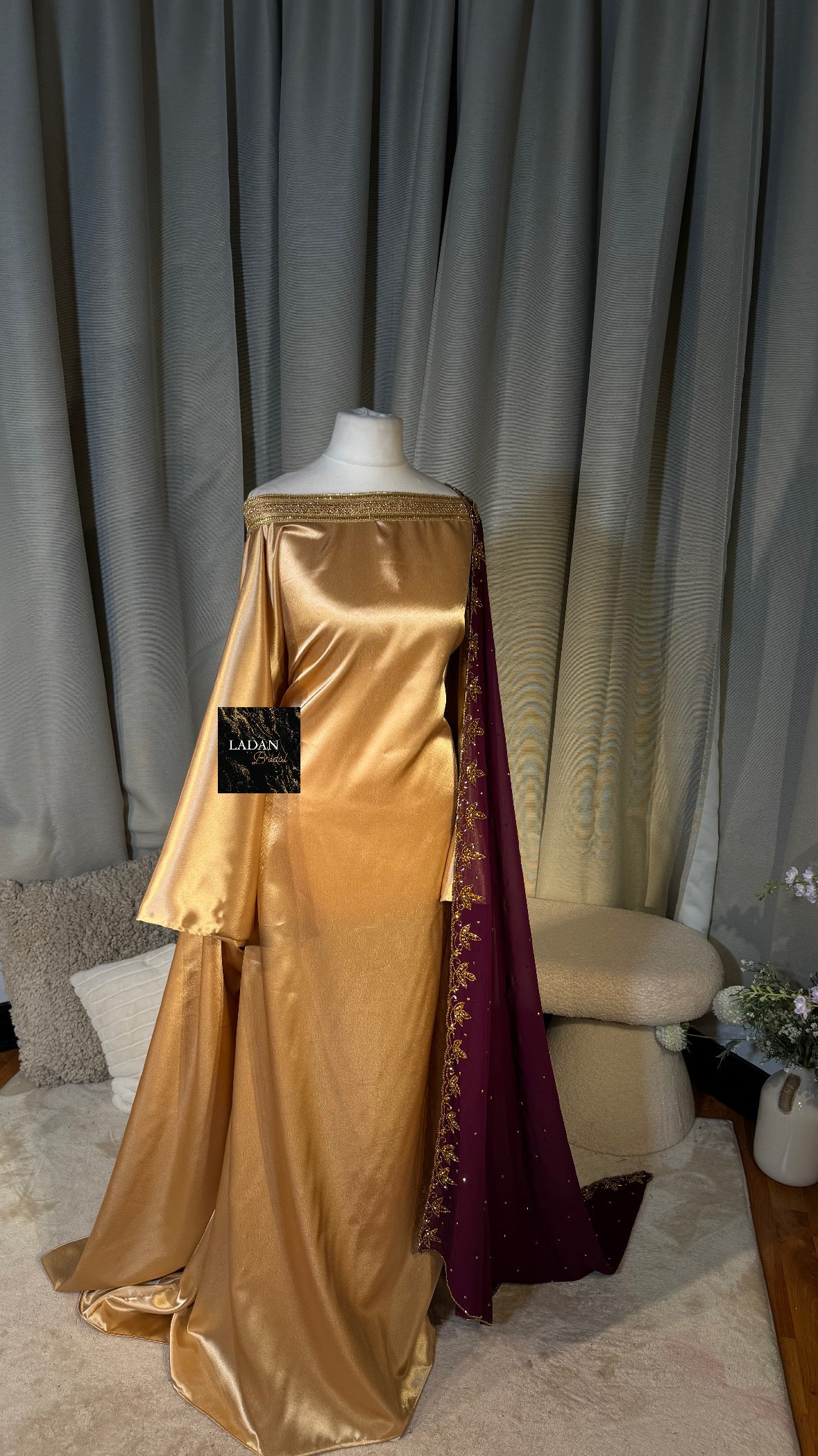 Bespoke Satin Bridesmaids Set - Chiffon Embroided Garbasaars | Wine & Purple