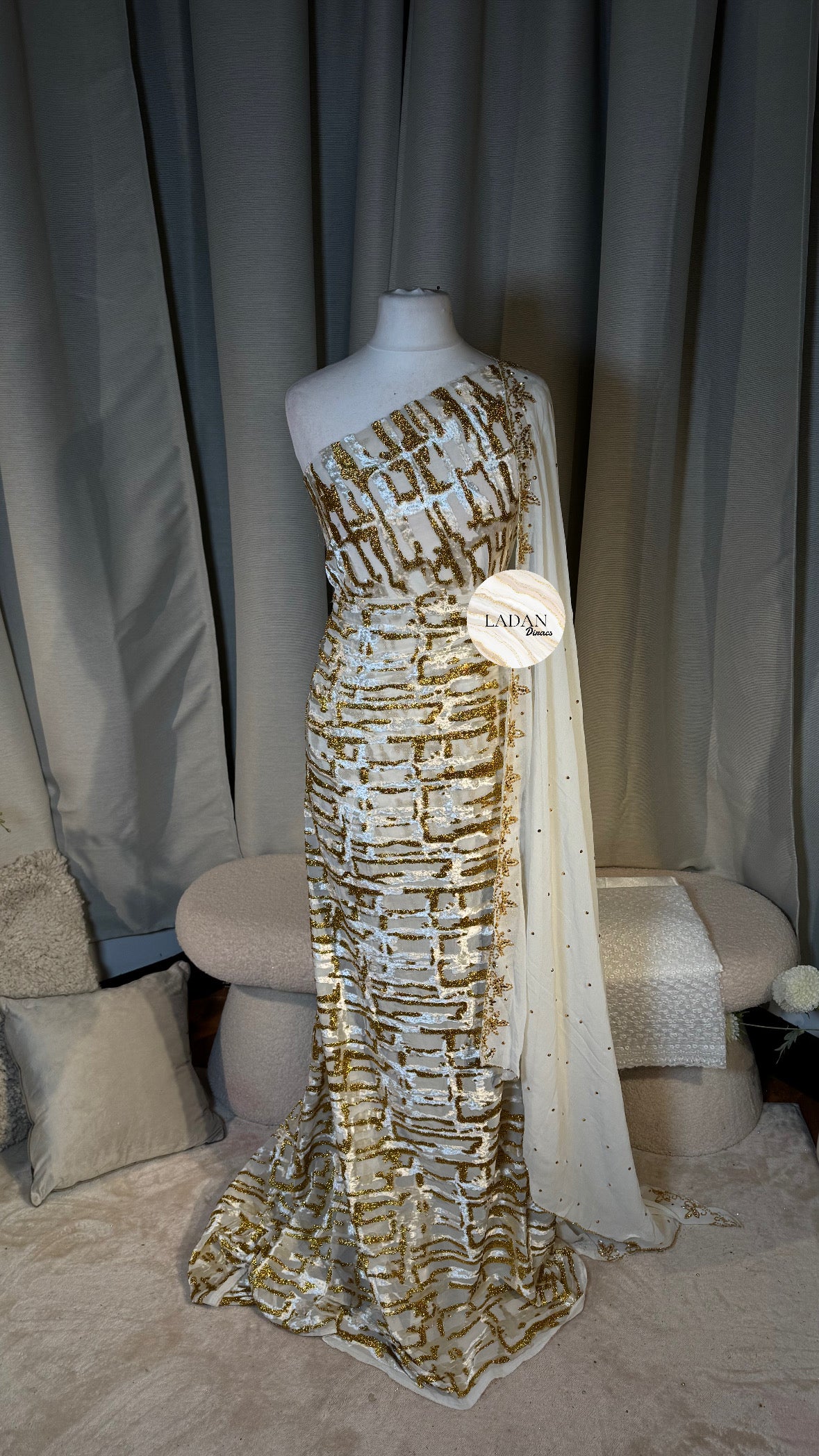 Luxury Maqbal Collection | White & Gold Dirac Set