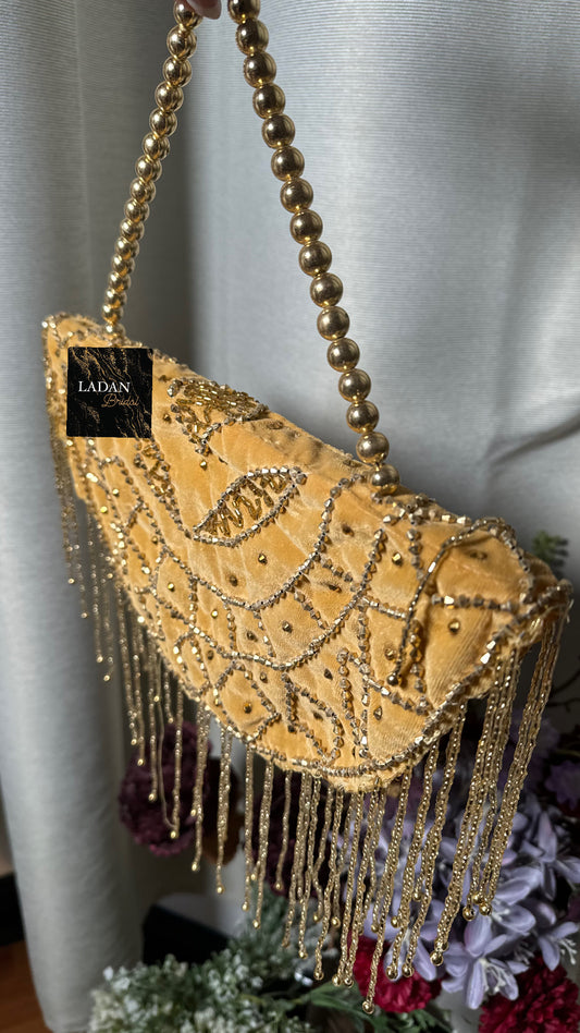 Velvet Embroidered Bag | Gold