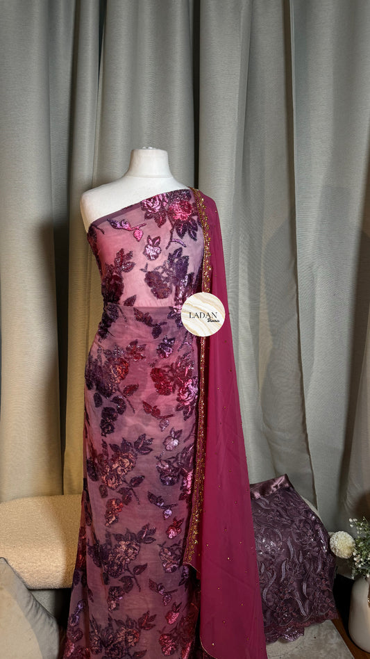 Floral Maqbal Collection | Purple & Pink Dirac Set