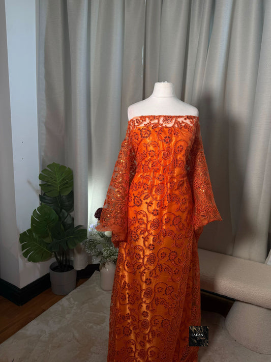 Sequin Lace Dirac Set | Orange