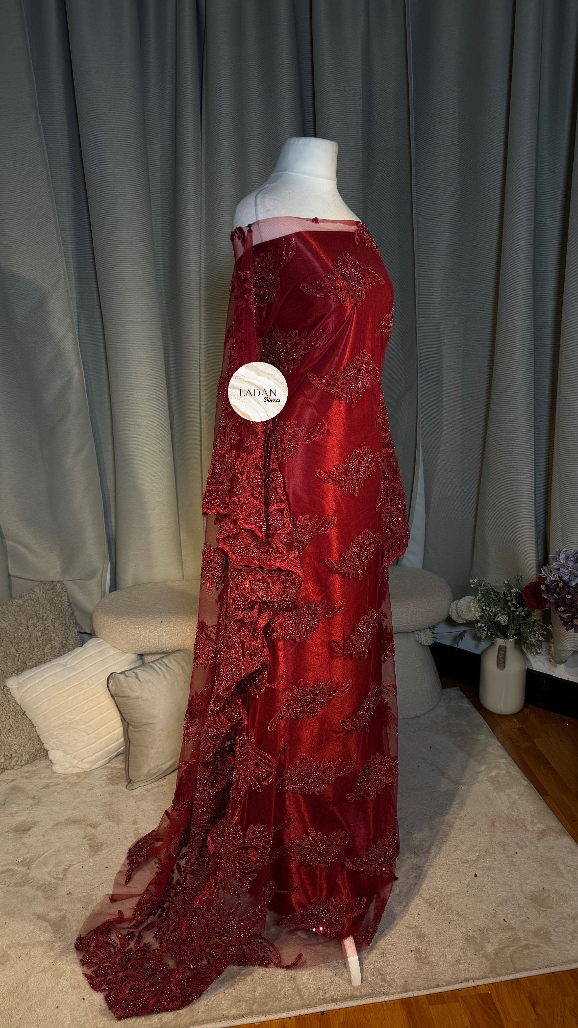 Luxury Sequin & Pearl Lace Dirac Set | Maroon
