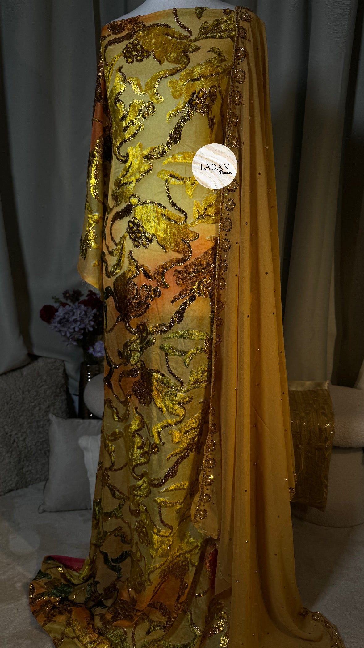 Floral Maqbal Collection | Gold, Peach & Pink Dirac Set