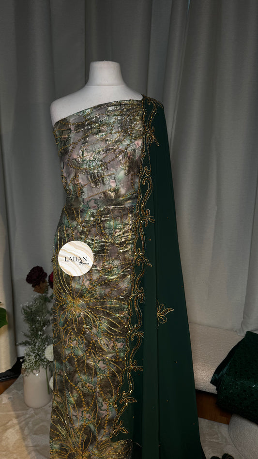 Floral Stone Dirac Collection - Dark Green
