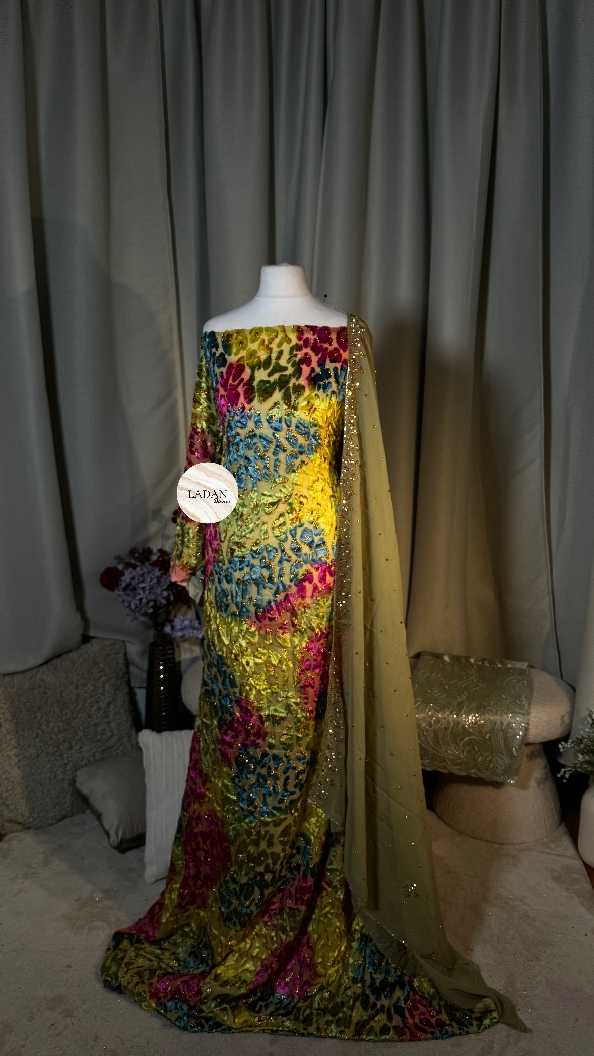 Leopard Maqbal Collection | Green/Blue/Pink Dirac Set