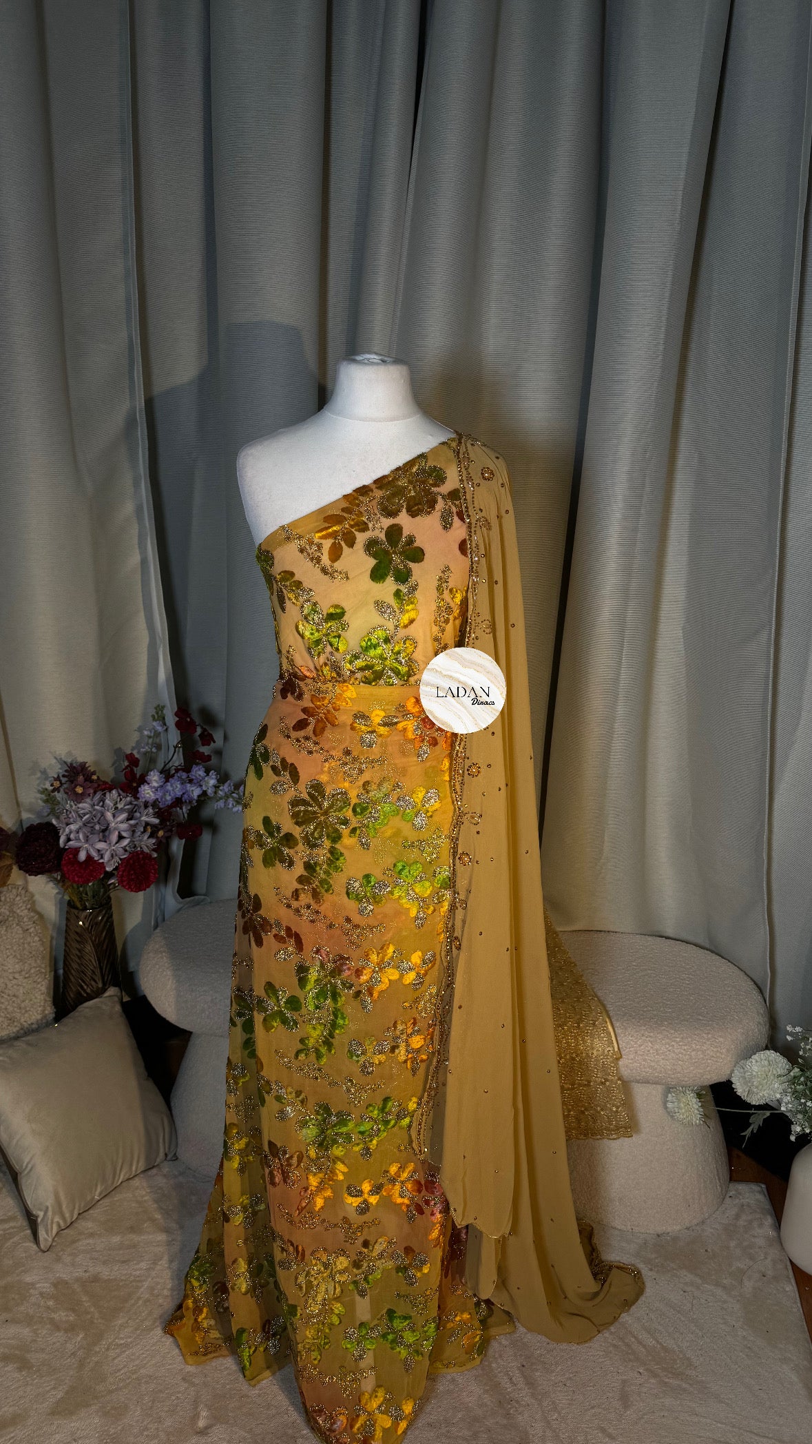 Floral Maqbal Collection | Gold & Multicoloured Dirac Set