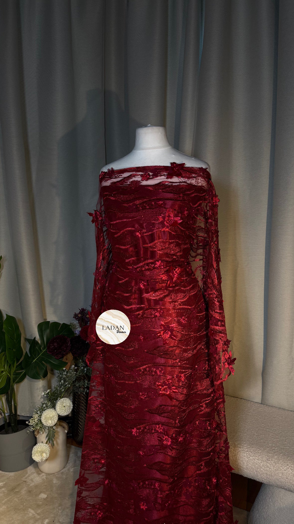 Floral Pearl Lace Dirac Set | Burgundy