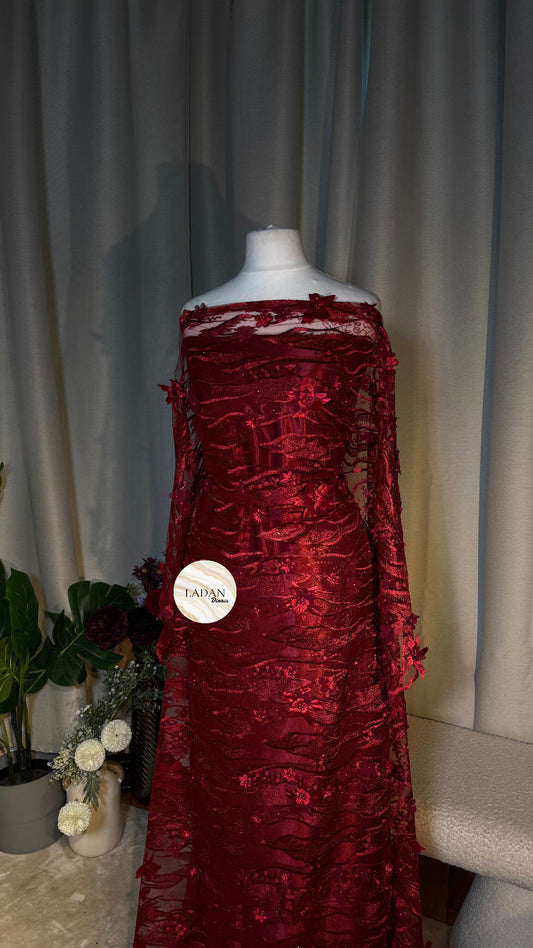 Floral Pearl Lace Dirac Set | Burgundy