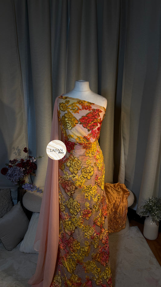 Bouquet Collection | Maqbal Dirac Set | Peach Pink & Gold