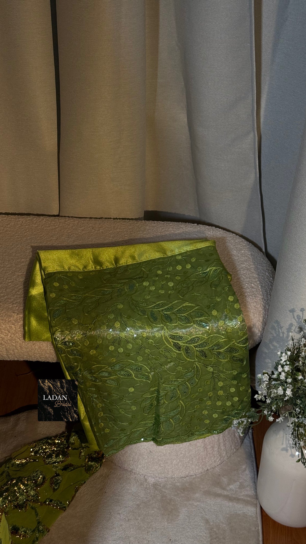 Luxury Maqbal | Hibiscus Collection | Olive & Mint Green Gold Dirac Set