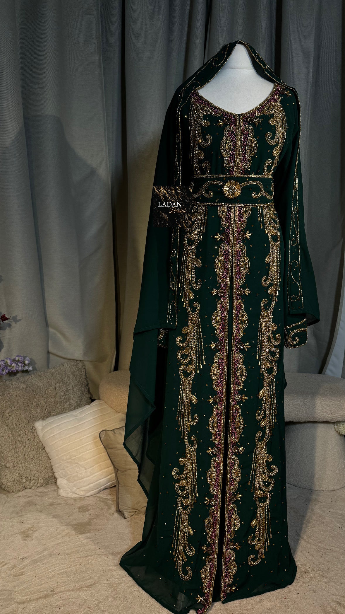 Qamar Nikkah Dress - Dark Green & Pink