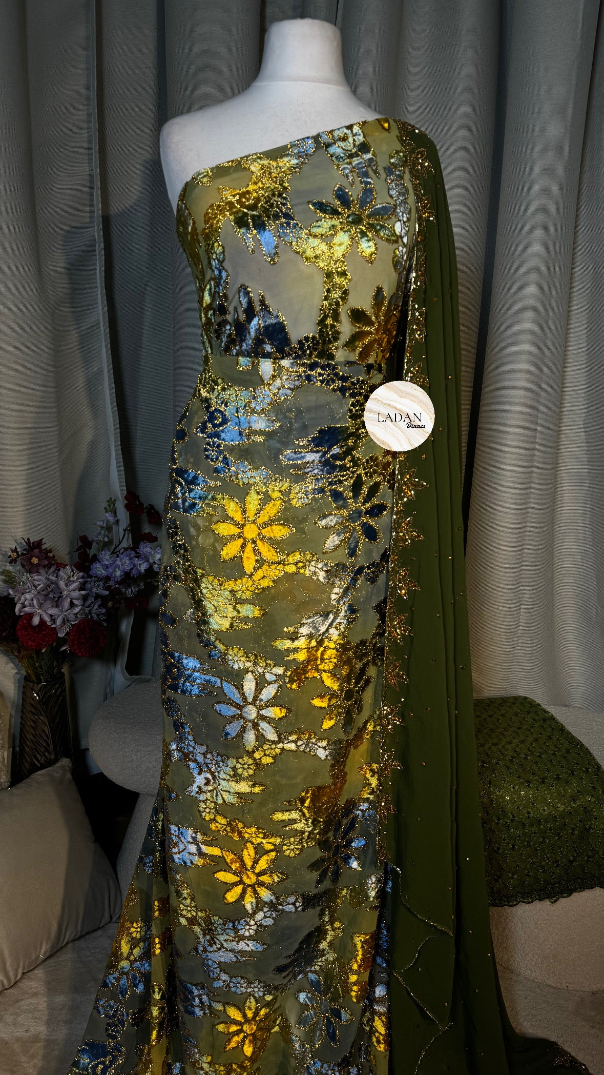 Prestige Maqbal Collection | Olive Green & Multicoloured Dirac Set