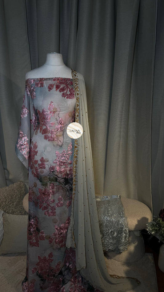 Layered Maqbal Collection | Grey & Pink Dirac