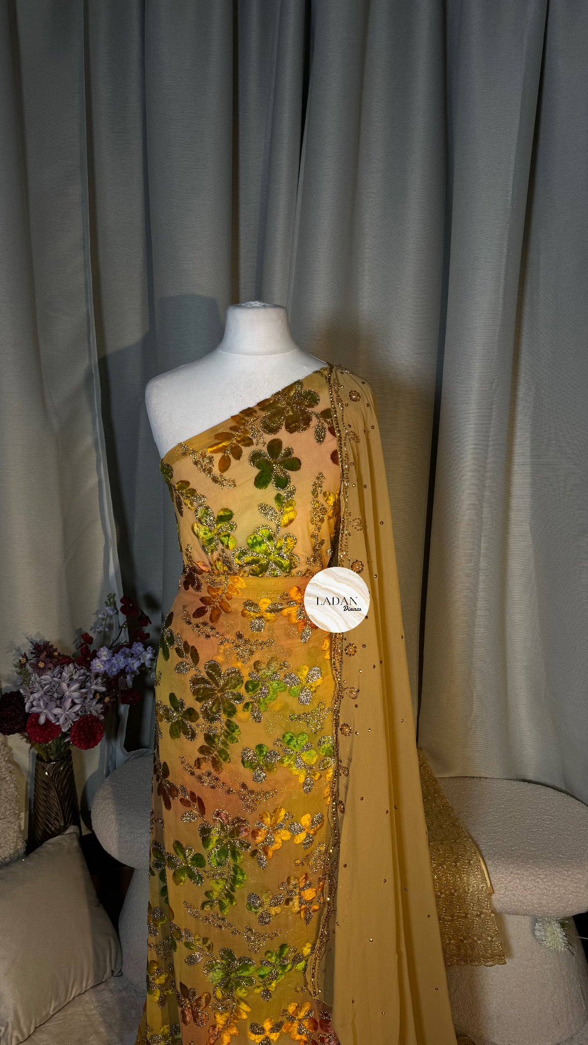 Floral Maqbal Collection | Gold & Multicoloured Dirac Set
